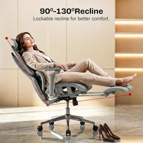 Image of DROGO Magnus Ergonomic Office Chair for Work from Home, Computer Chair with 7D Armrest, Headrest, Curved Lumbar Support, Adjustable Back & Sliding Seat | 130 Recline, Footrest & Aluminium Base (Grey)