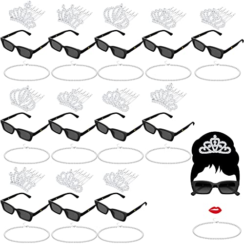 Jutom 36 Pcs 1920s Themed Party Favors Sunglasses Necklaces Princess Tiaras Crowns Teal Blue Vintage Retro Style Decorations for Halloween Cosplay Birthday Breakfast Party