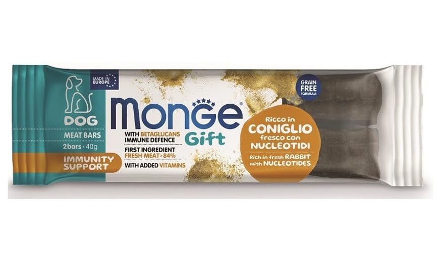 Monge Gift Meat Bars Snack Per Cane Cani Dog Gusto Coniglio Con Nucleotidi 6 BUSTINE DA 40g CADAUNO