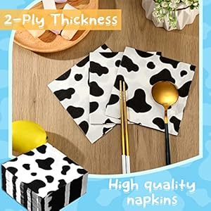 Chengu 100 Pieces Cow Print Napkins 2 Layers Cow Print Party Supplies Farm Animal Napkins for Animal Themed Birthday Party Western, 5 x 5 Inches Chengu 100 Pieces Cow Print Napkins 2 Layers Cow Print Party Supplies Farm Animal Napkins for Animal Themed Birthday Party Western 5 x 5 Inches