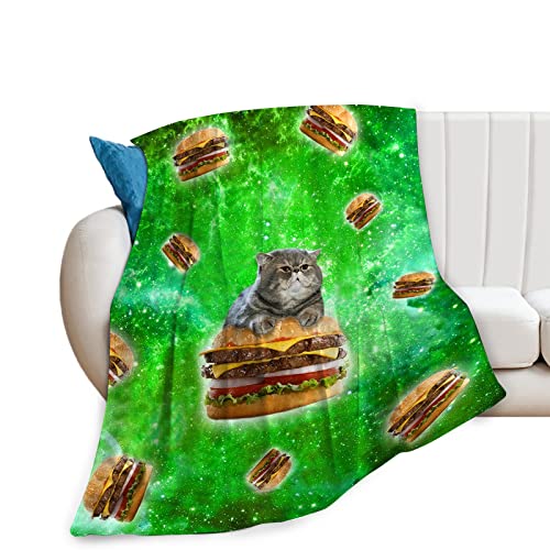 Tijuboni Funny Cat Blanket for Girls Women Gifts Lovers and Hamburgers Throw Kids Adults Ultra Soft Cozy Fleece Couch Sofa ​Bed 40''x50'' Cat A2