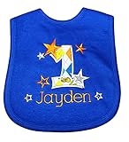 Fantasy Kids Designs First Birthday Bib for Baby Boy Turning 1Personalized with Embroidered Name (Royal Blue Bib)