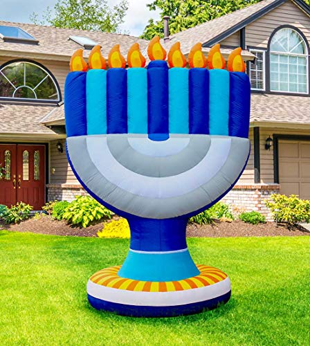 Zion Judaica 11' Tall Inflatable Giant Hanukkah Menorah Indoor Outdoor Decoration with LED Night Glowing Lights Chanukah Holidays Lawn Blowup Menora
