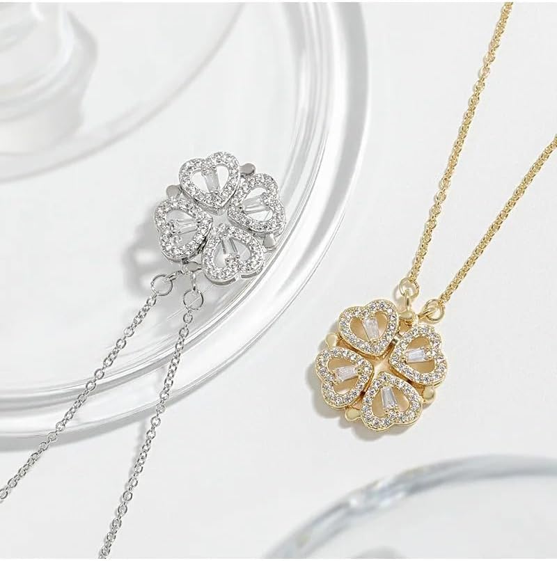 14k Yellow Gold Clover Heart Necklace For Women, Romantic Charming Lucky Heart Necklace - Shining CZ Four Leaf Clover Eternal Love Necklace, 4 Heart Clover Necklace - Image 8