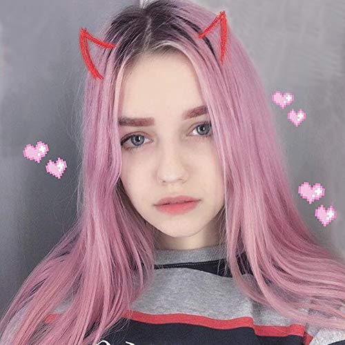 30 Inches Long Synthetic Wigs Silk Straight Female Ombre Pink Wig For Women Middle Part Cosplay Full Wig Dark Root Hair