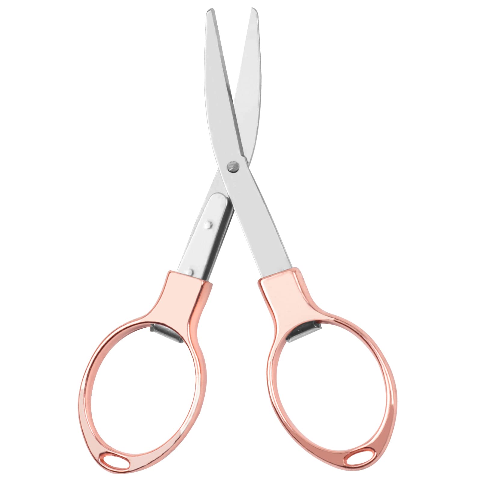 Tijeras plegables (oro rosa), tijeras de viaje, mini tijeras de acero inoxidable, seguras y duraderas, 1 pieza, estudio en casa, oficina, camping, pesca al aire libre, manual de pesca, fácil de