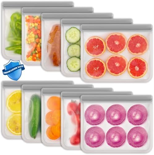 ANZNKU 10 Pack Reusable Sandwich Bags, Food Storage Bags, Dishwasher Safe Silicone Bag Reusable Storage, BPA Free PEVA Freezer Bags, Leak-proof Lunch Bag for Kitchen - Thumbnail 2