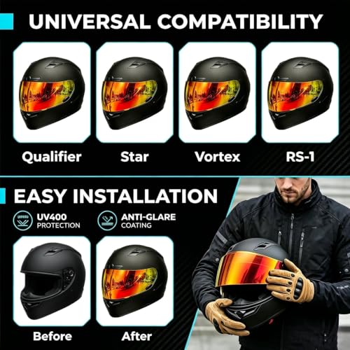 Image of PSLER Shatterproof Helmet Visor for Bell Qualifier & Qualifier DLX,Deep Red | Impact-Resistant ,UV400 Protection, Motorcycle Tinted Face Shield Replacement for Bell Qualifier /Star /Vortex /RS-1 /Revolver