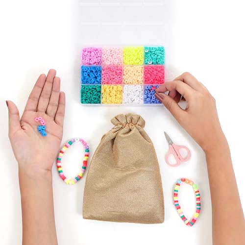 Image of Ambitieux DIY Bracelet Making Kit for Girls - 12 Types Colorful Beads with Charms, Elastic Thread, Earrings, Clasps & Rings - Jewellery Craft Kit for Kids, Birthday Return Gift, Rakhi Special Set for 2 3 4 5 6 7 8 9 10 years (Plain Clay)