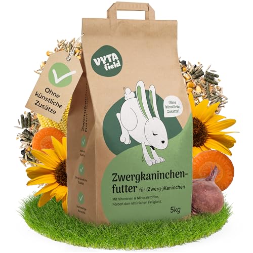 VYTAfield Zwergkaninchenfutter | Natürliches Kaninchenfutter für (Zwerg-) Kaninchen | 5kg Nagerfutter | Ohne künstliche Zusätze | Mit Vitaminen & Mineralstoffen | Hasenfutter für gesunden Fellglanz