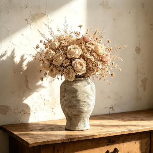 9 Inch Ceramic Flower Vase - Rustic Farmhouse Pottery Vase - Image 4