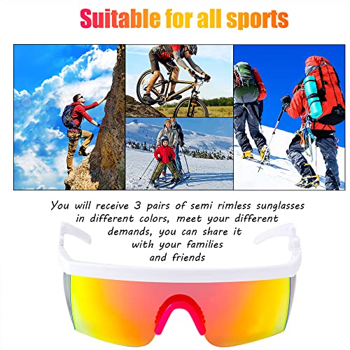 Image of Frienda 3 Pairs 80s Retro Sunglasses Semi Rimless Zigzag
