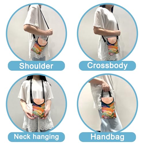 Image of Neoprene Cell Phone Sleeve Pouch Case Bag with Crossbody Strap Neck Lanyard for Women 7.5 X 4.3 in Colorful Mountains
