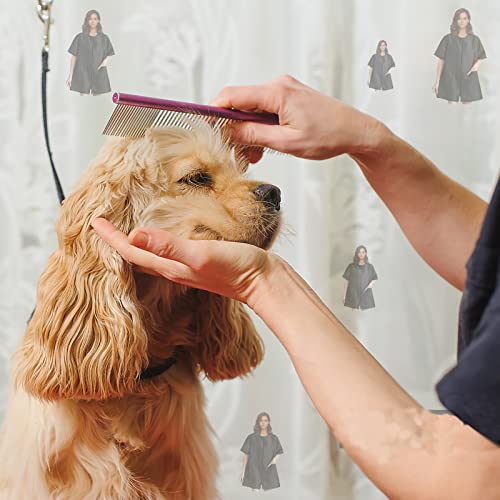 Gliitatu Dog Grooming Smock with Full Zipper, Non-Sticky Hair Groomer Smock Cosmetic Smock Hair Stylist Barber Jacket (L)