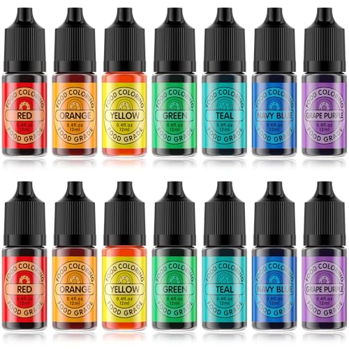 Image of Food Coloring Set for Cake Decorating Rainbow Edible Food Dye for Halloween Baking Royal Icing Cookie Supplies Gluten Free 14x12ml Food Grade Liquid Food Color Kit, 0.4 Fl. Oz /Bottles
