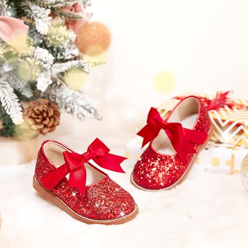 Image of PHIRAMIN Toddler Flower Girl Dress Shoes - Little Girl Mary Janes Flats Wedding