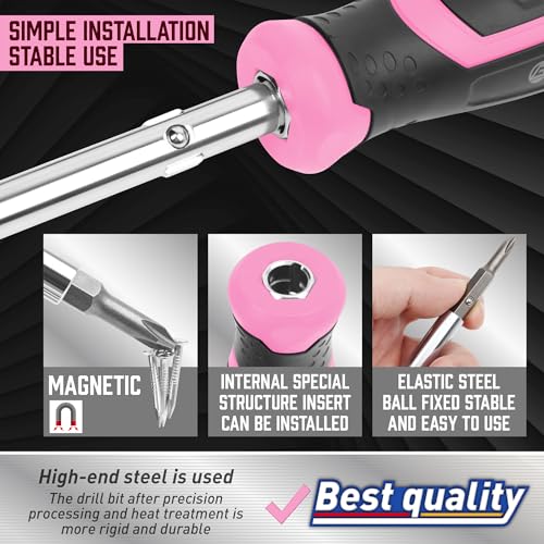 Image of Amartisan 18-in-1 Multi-bit Screwdriver Set | Portable Multi-Purpose Screwdriver, Slotted /Philips /Pozi /Torx /Square,Nut Driver (Pink)