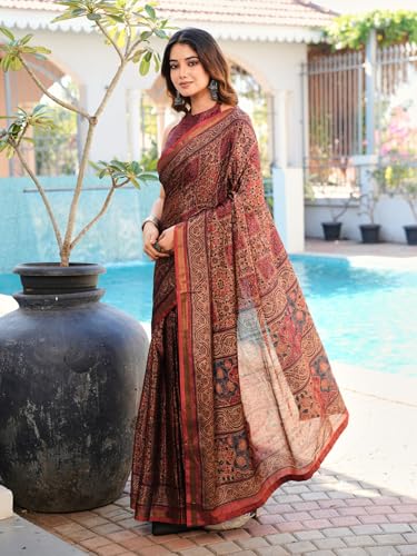 Image of Womanista Ready to Wear Cotton Blend one Minute Saree for Women | farewell saree for girls | latest sarees collection 2026 | stitched saree ready to wear