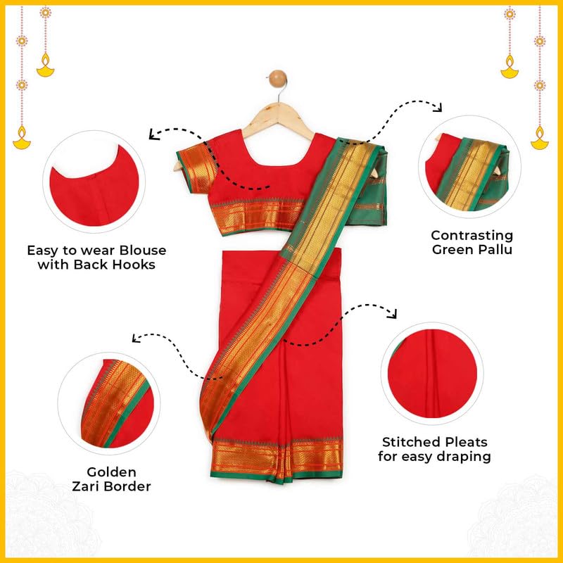 Image of LITTLE GINNIE Ready To Wear Ethnic Saree for Girls - Multicolor Ages 2-8 Years