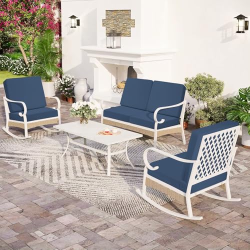 Image of Deep Seat Patio Cushions Set of 2, 24x24 Inch Waterproof & Fade Resistant Outdoor Chair Cushions, Thick Padded Replacement Sofa Cushions for Garden Yard Furniture