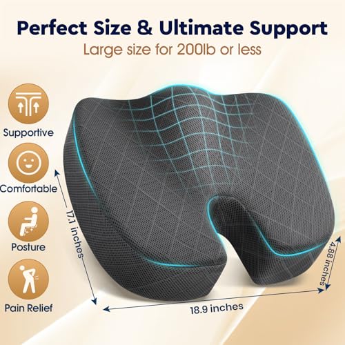 Image of TushGuard Seat Cushion - for Office Chair, Car Seat, Airplane, Bleacher - Sciatica & Coccyx Pain Relief Desk Chair Cushion for Long Sitting Office Workers, Car Drivers(Grey, XXX-Large)