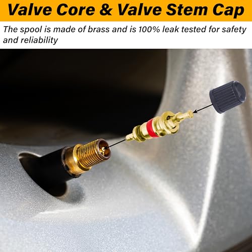 Image of ecocstm 2 PCS Tire Valve Stem Removal Tool with 20 PCS Valve Cores, 10 PCS Tire Valves Caps, 1 PCS 4-Way Valves Tool, Car Accessories Tires Repair Tools Universal for All Cars (33 PCS)