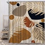Verngo Boho Shower Curtain for Bathroom Khaki Brown Abstract Leaves Geometric Pattern Bath Curtain M