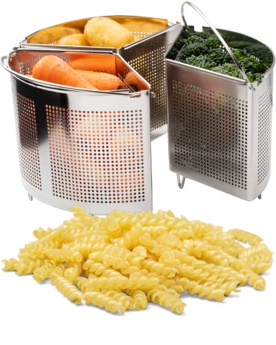 Set di 3 separatori per pentole familiari - Risparmia spazio ed energia in cucina. 3 componenti in acciaio inox da 22 cm. Pasta, verdure, patate, uova sode. Accessori per roulotte e campeggio