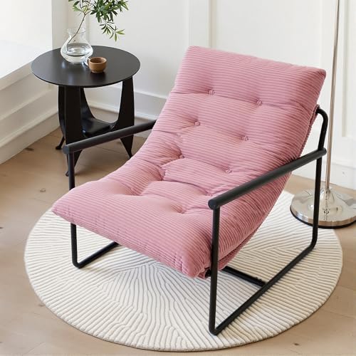 Image of Modern Accent Chair for Living Room,Arm Chair with Metal Frame,Upholstered Armchair with Soft Cushion for Bedroom Lounge Reading Room (Pink)