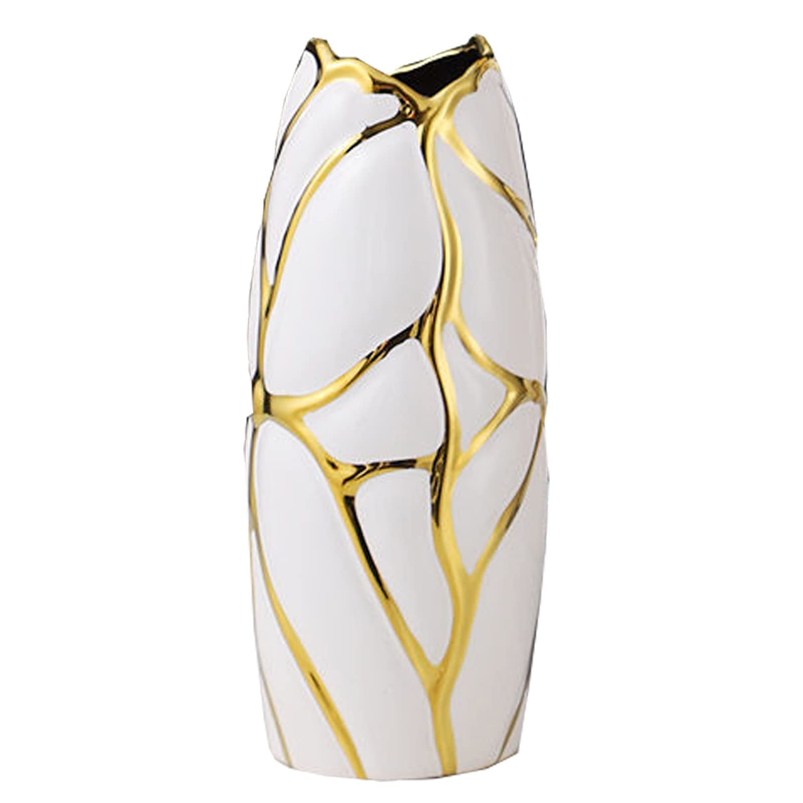Florero, Moderno jarrón de cerámica de Oro Blanco, Centro de Mesa de Porcelana de Estilo nórdico, jarrón Grande for Flores secas y Artificiales(Marbling)