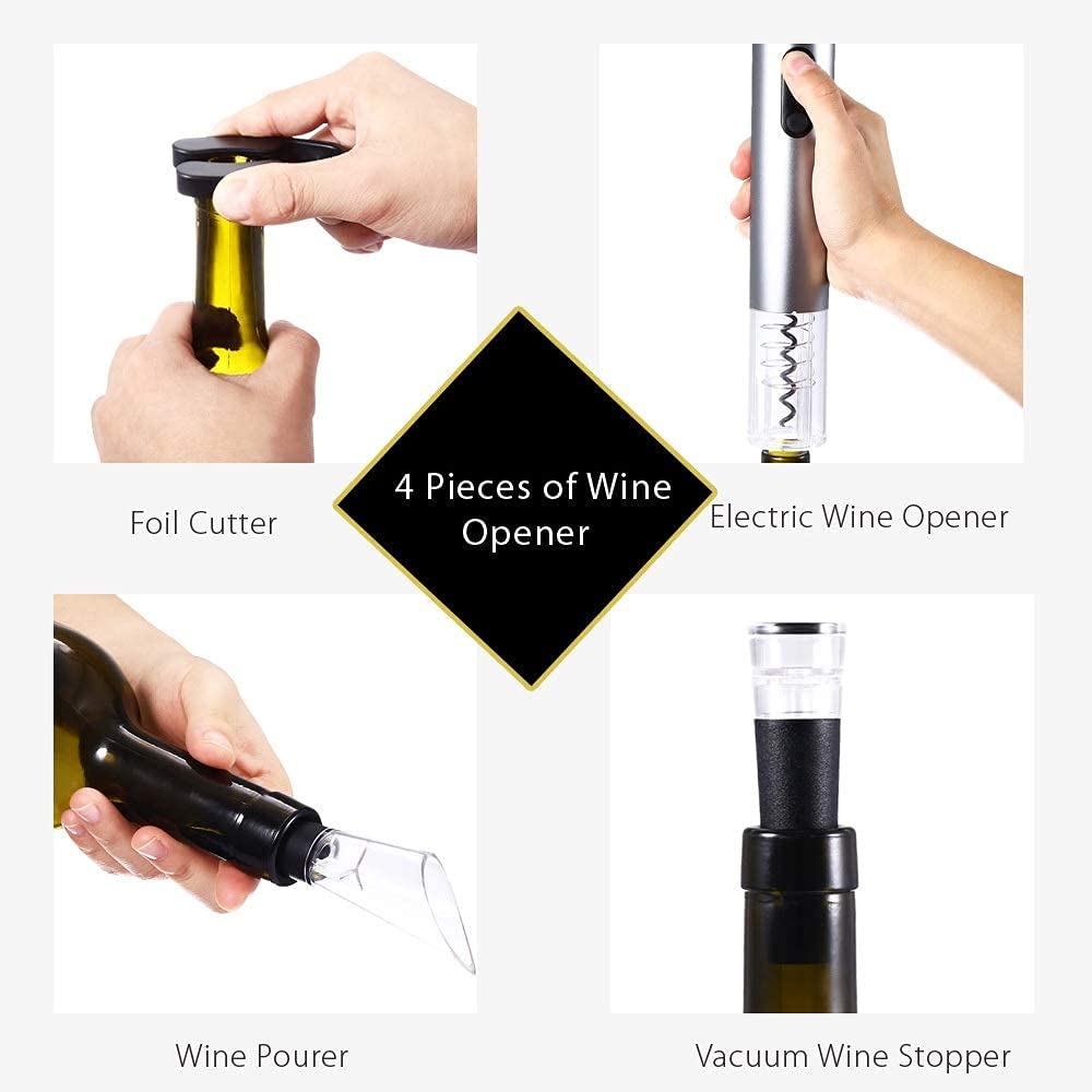 TapóN Botella Tapones De Botella Corchos De Vino Tapones Para VacíO Juego de abridor automático de botellas de vino de 4 piezas, sacacorchos inalámbrico, tapón de vacío, accesorios para vertedor