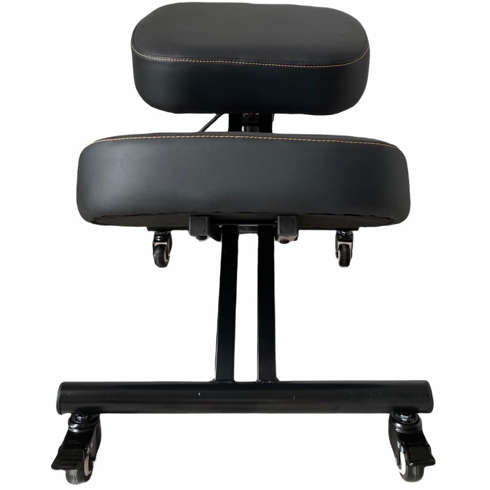 BLACK POINT O'kneel Basic Ergonomischer Kniestuhl aus Öko-Leder für Zuhause und Büro. Bürostuhl ergonomisch (inklusive schwarzem Leinenbezug)