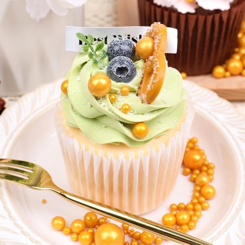 Image of Gold Sprinkles, Matte Gold Pearl Sprinkles for Cake Decorating, 130g /4.6oz Edible Sugar Candy Pearls for Baking, Cookie Decorations and Cupcake Toppings, Wedding Party Christmas Supplies