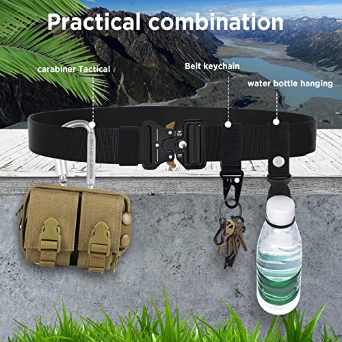 Simpeak Taktischer Gürtel, 1,5 x 49,2 Zoll, Hochleistungs Gürtel Herren, Militär Stil Buckle Gürtel mit 5 Zubehör, Nylon Schnellspanner Security Gürtel für Outdoor Arbeit Jagen, Schwarz