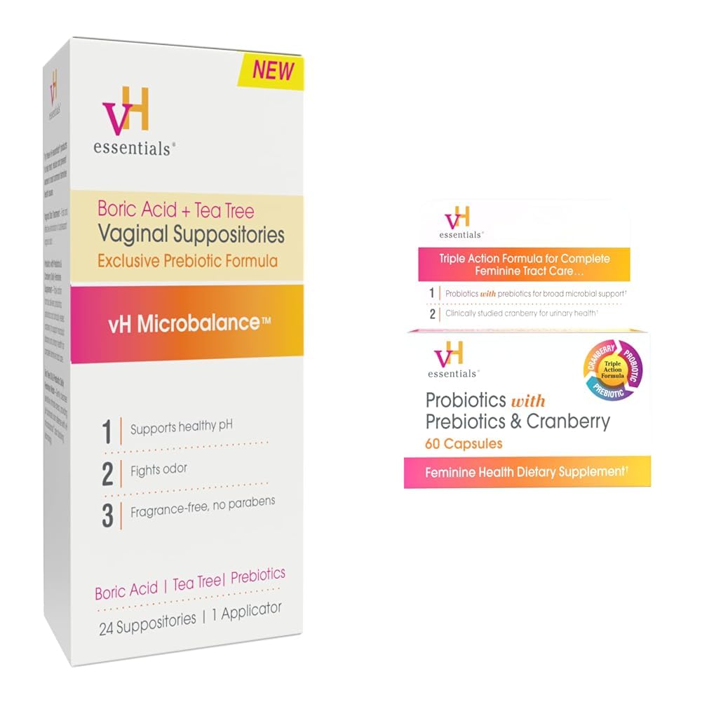 vH essentialsBoric Acid Vaginal Suppositories + Probiotics with Prebiotics Feminine Health Capsules (5397 + 60)