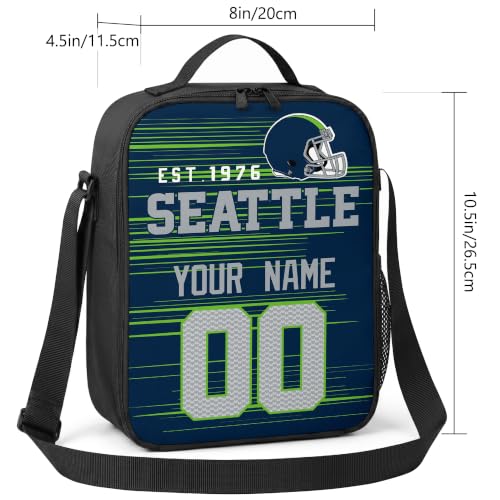 Image of Seattle Lunch Bag Custom Name and Number Personalized Gifts | Custom Personalized Lunch Box for Men Women
