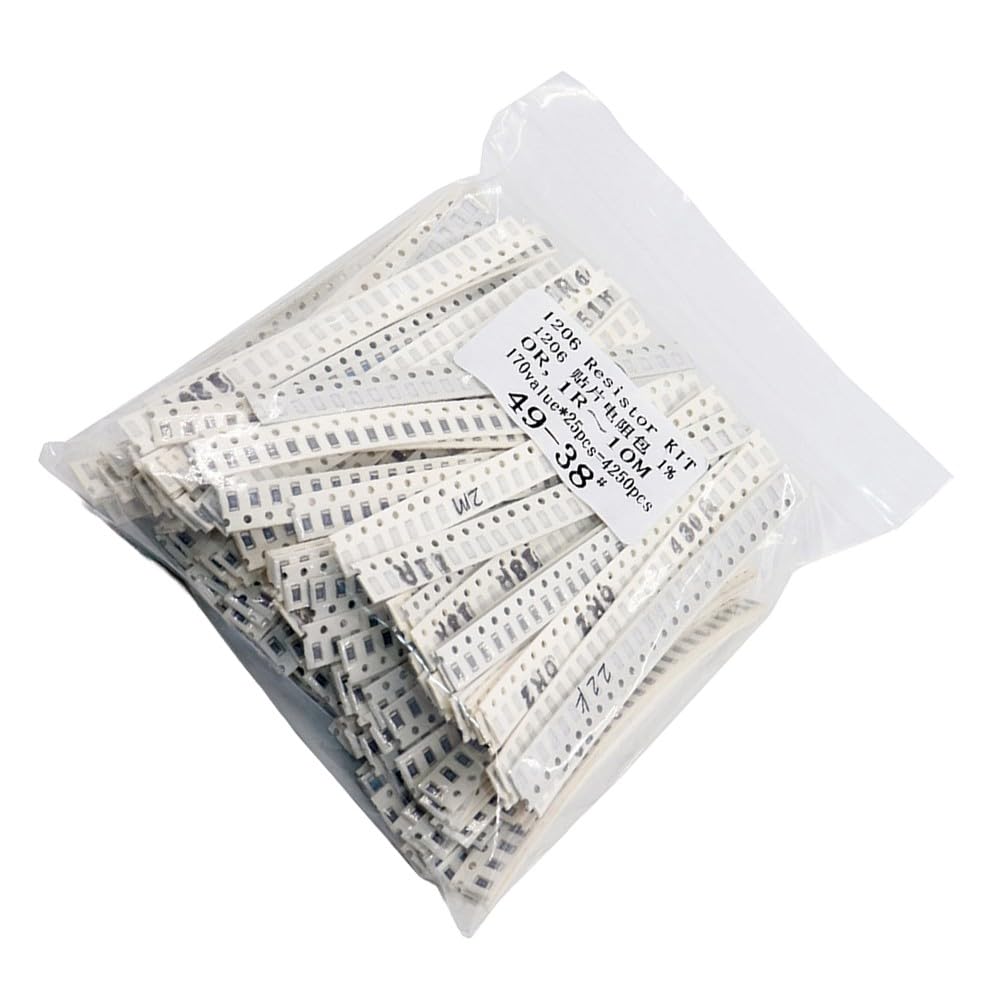 ZYWUOY Kit de resistencias SMD 1206, 4250 piezas, 170 valores, 1% de tolerancia de 1 ohm-10 m ohm, surtido, para proyectos de reparación de circuitos electrónicos