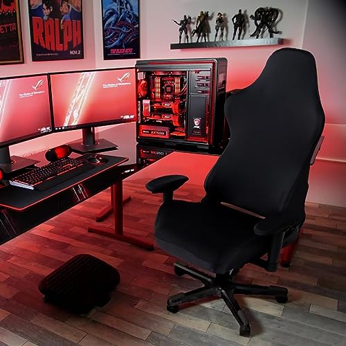 Image of SARAFLORA 2 Pack Gaming Chair Cover, Stretchable Computer Chair Slipcover, Removable for Armchair, Swivel, Gaming, Computer Boss Chair, Spandex, Black