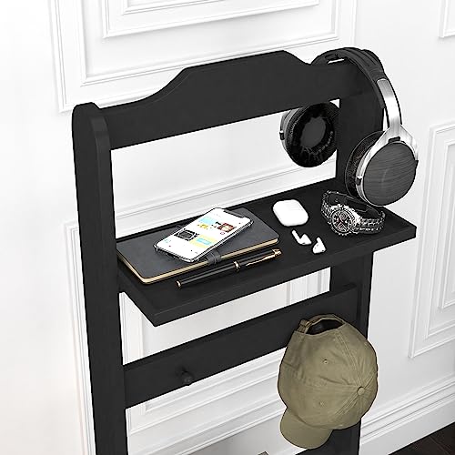Image of Mens Valet Stand, Wooden Clothes Valet Stand with Tray, Freestanding Suit Rack for Bedroom, Entryway, Living room, Office