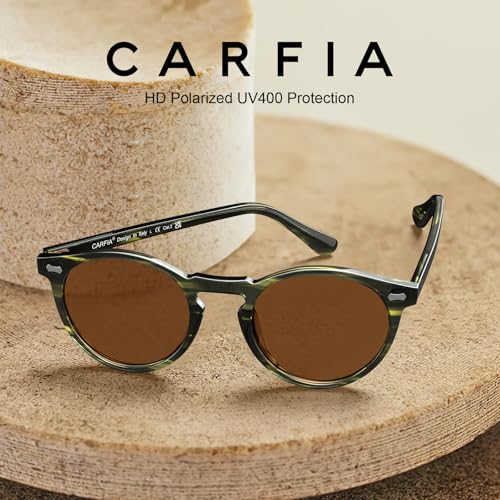 Image of CARFIA Acetate Polarized Sunglasses for Men Retro Classic Round Shades