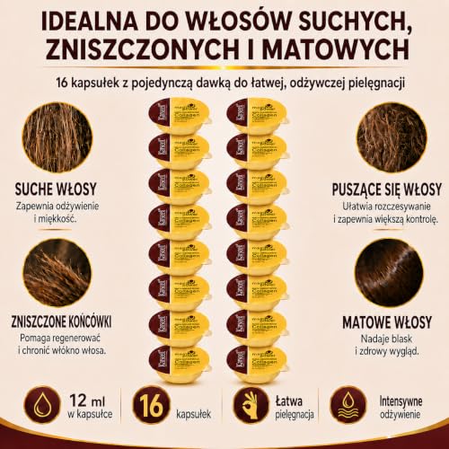 Karseell MACA CARE SYSTEM 16 Kolagenowa Maska do Włosów w Saszetkach Intensywna Regeneracja Głębokie Nawilżenie Włosy Suche Zniszczone Anty Puszenie Blask Miękkość Pielęgnacja Format Podróżny 16x12ml