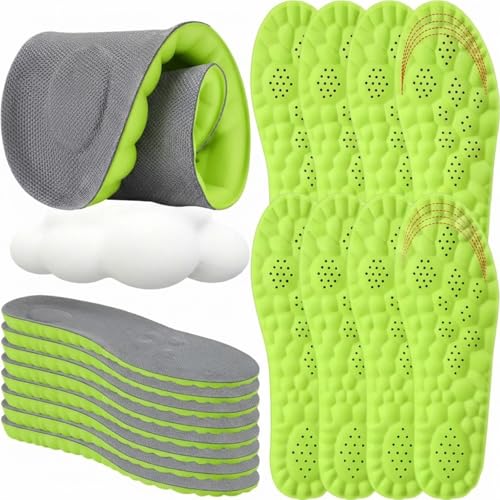 Image of Skicuff 8 Pairs 4D Cloud Insoles for Men Women, Soft Inserts Foam Cushioned Insoles Breathable Anti-Fatigue Inserts for Pain Relief, Sports Walking, Trim to Fit(Men,US 7.5-10.5,Green)