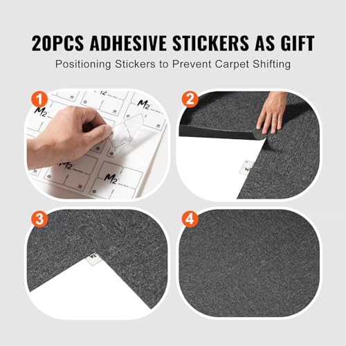 Image of VEVOR Carpet Tiles Reusable, 20 inchx 20 inch Carpet Squares with Padding Attached, Soft Padded Carpet Tiles, Easy Install DIY for Bedroom Living Room Indoor Outdoor (20 Tiles, Dark Gray), (55.5 sqft /Box)