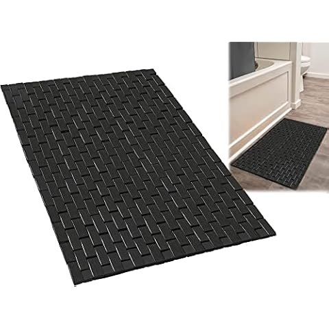 Alfombra Baño Madera Negra Antideslizante Cover