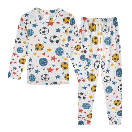 ALAZA Soccer Star White Pajamas Long Sleeve Sleepwear 2-Piece Pajama Set