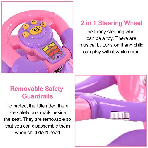 ChromeWheels 3 in 1 Ride on Toys Pushing Car with Removable Sun Visor,Mega Car for Toddler Wagon Handle Stroller,Color Pink - Thumbnail 3