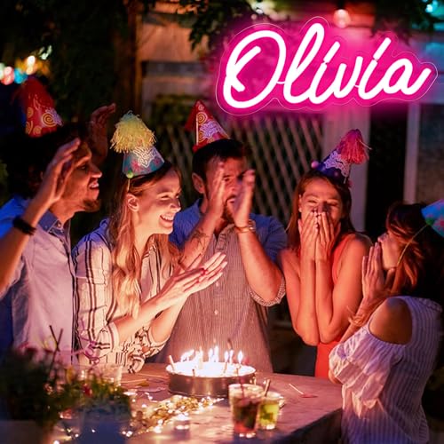 Image of Olivia Name Neon Sign,LED Name Neon Light for Kids Bedroom,Birthday Party Decoration,Neon Sign Customizable for Girl,Birthday Name Deocr,Size 11.8 * 5.1 inches(JTLD013-08)