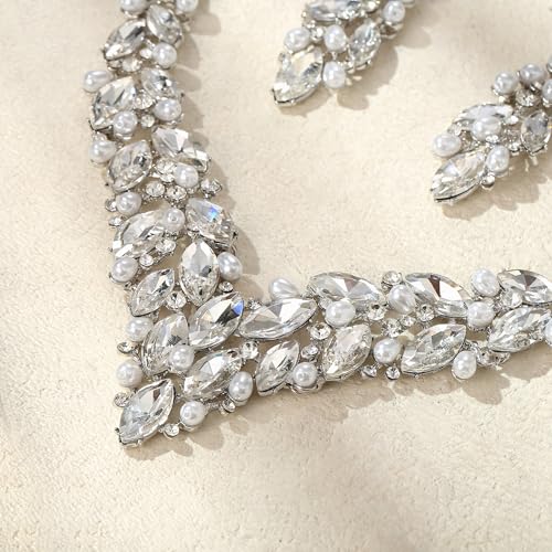 Juego de joyas de novia con cristal brillante y hojas 5