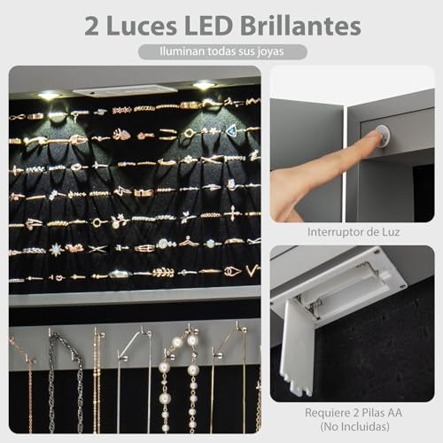 Espejo joyero de pared LED gris contra la pérdida de pendientes 3