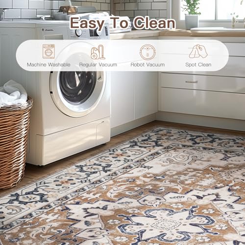 Lofus 2x3 Washable Rug for Entryway Bathroom, Non Slip Kitchen Mats for Floor, Vintage Soft Door Mat Indoor Entrance, Small Area Rugs, Farmhouse Carpet for Entry Living Room Bedroom, Floral Brown